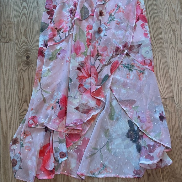 Lipsy Beautiful Floral Pink and White Maxi Dress Asymmetrical - Picture 2 of 6